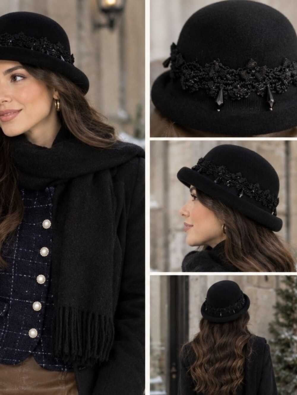 Vintage 1960s Marshall Field & Company Black Fur Felt Helios Italy Mod Hat"